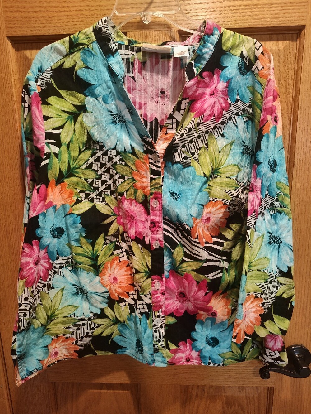 Alfred Dunner Colorful Floral Button Down Blouse